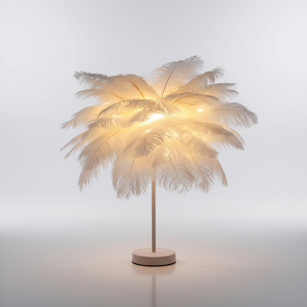 Exklusive Federlampe Roségold, modernes Design. USB-betrieben, ein stilvolles Highlight als Luxusdeko auf jedem Tisch.