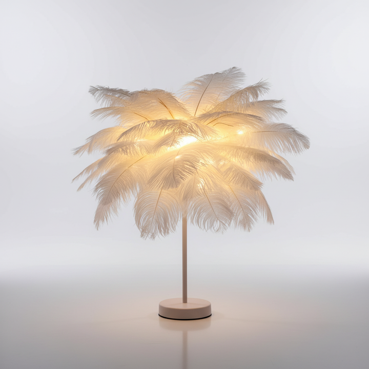 Exklusive Federlampe Roségold, modernes Design. USB-betrieben, ein stilvolles Highlight als Luxusdeko auf jedem Tisch.