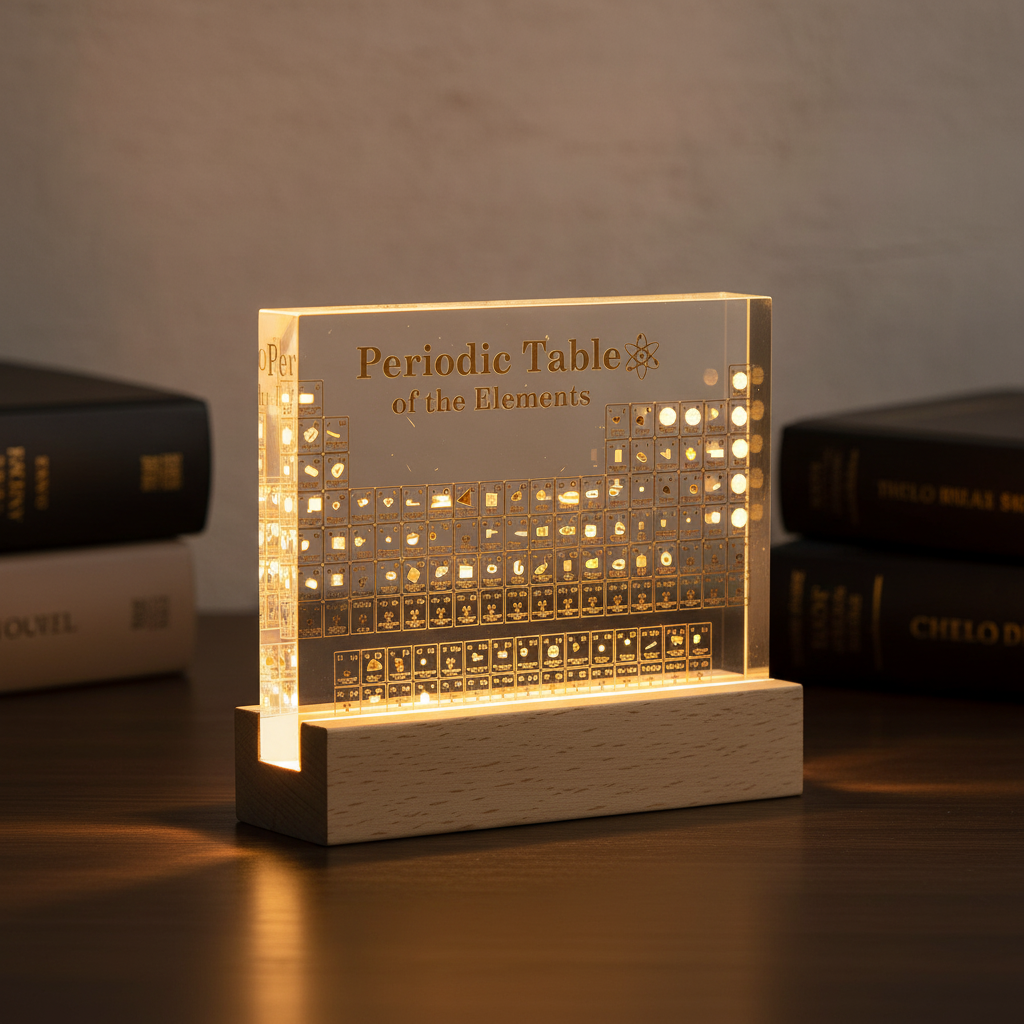 Periodensystem Tischlampe mit LED-Beleuchtung, ideal als Wissenschaftsdeko und Lernspielzeug.