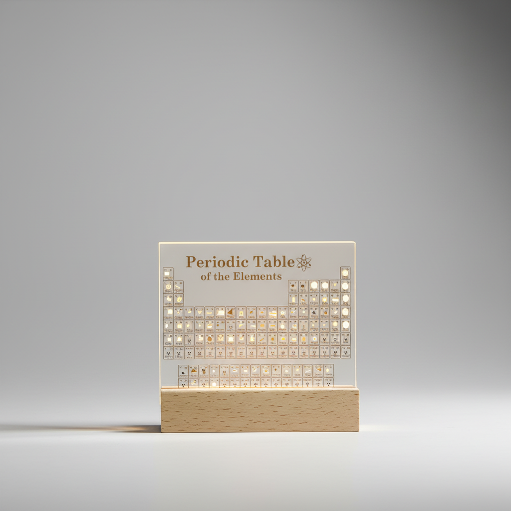Dekorative Periodensystem Acryl-Tischlampe, beleuchtete Elemente-Anzeige für Wissenschaftsfans.