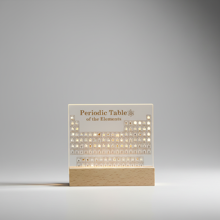 Dekorative Periodensystem Acryl-Tischlampe, beleuchtete Elemente-Anzeige für Wissenschaftsfans.