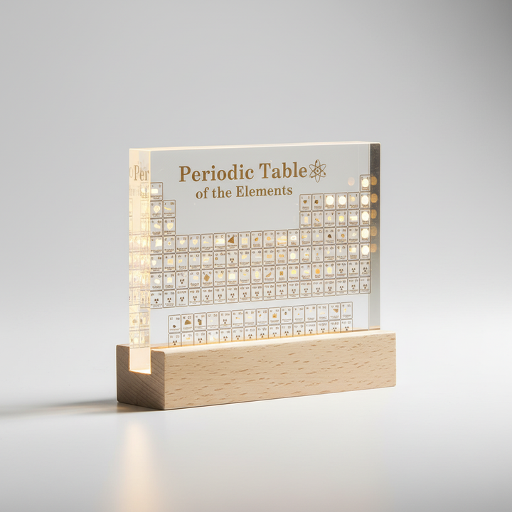 Elementiqo Periodensystem LED-Tischlampe, dekorative Acryl-Anzeige für Bildung & stilvolle Beleuchtung.
