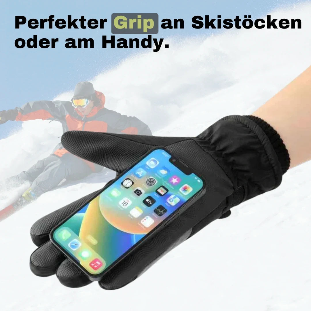 Warme Skihandschuhe mit Kälteschutz, ideal für Wintersport. Robustes Material für Herren & Damen im Schnee.