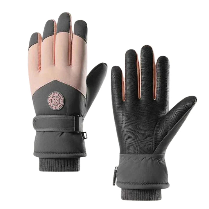 Paar warme Skihandschuhe für Damen & Herren, flach liegend, ideal für Schnee, Piste & Wintersport.