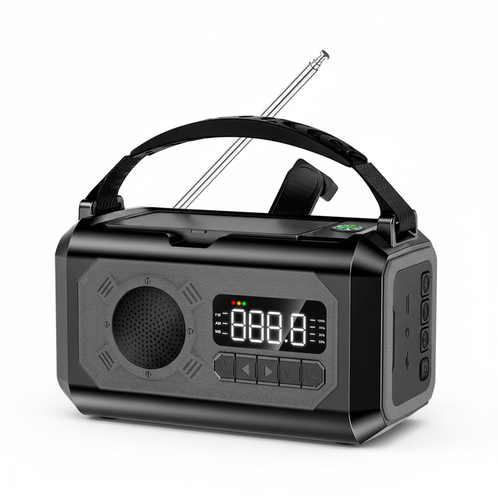 HelioRescue Notfunkradio, solarbetrieben, ideal für Outdoor-Abenteuer & Stromausfall, lädt mit Sonnenenergie.