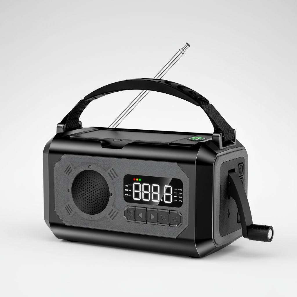 Helles Notfunkradio mit integrierter Taschenlampe für Dunkelheit bei Stromausfall, Camping & Wandern.