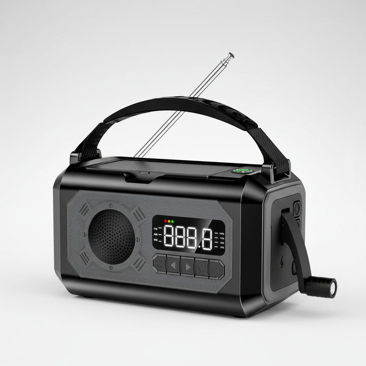 Helles Notfunkradio mit integrierter Taschenlampe für Dunkelheit bei Stromausfall, Camping & Wandern.