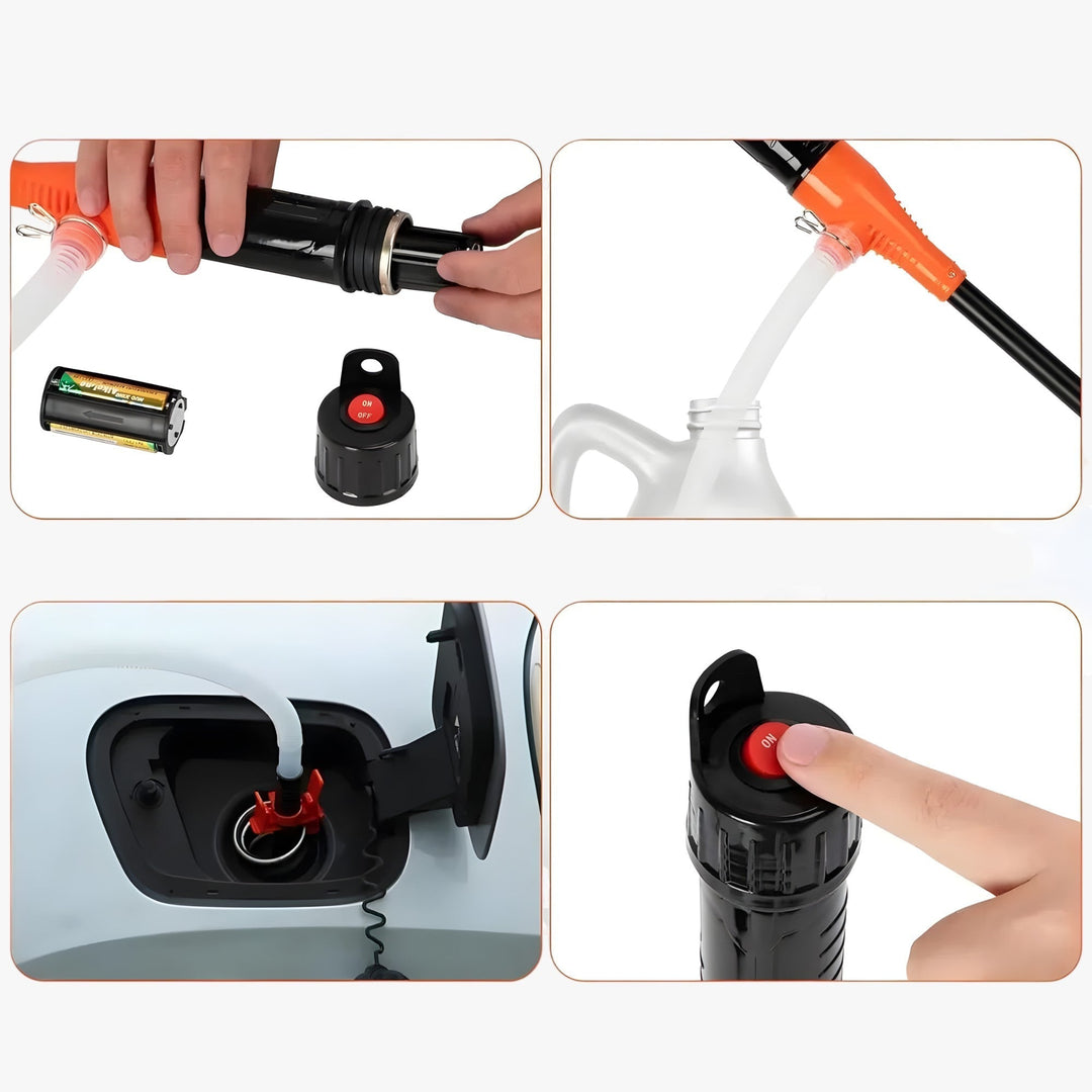 FlowMate Notfall-Benzinpumpe, ideal zum sauberen Umfüllen von Kraftstoff in Autos und Geräte.