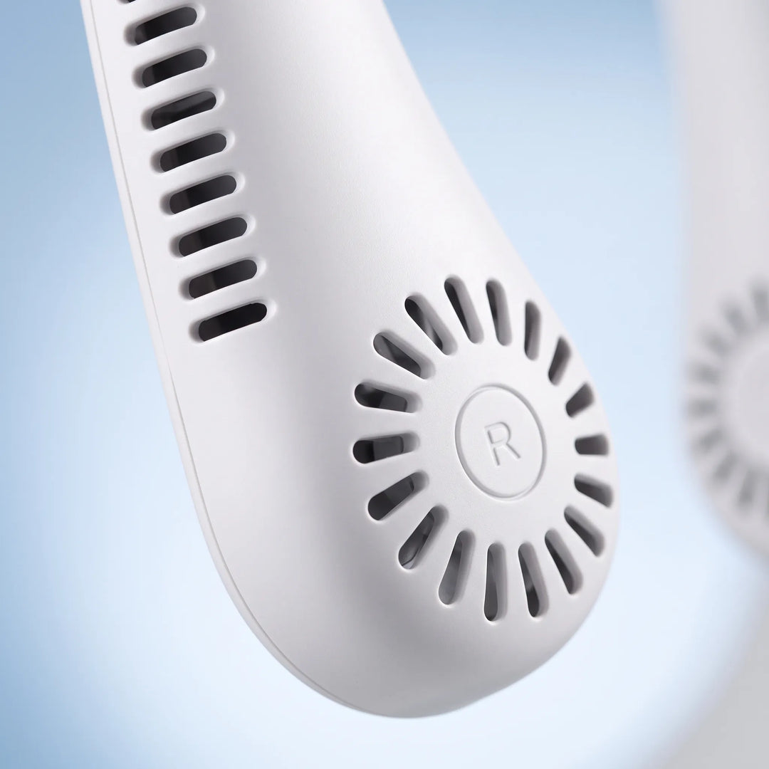 USB-betriebener Nackenventilator in trendigem Design, sorgt für kühlen Wind bei Reisen und Outdoor-Sport. Handfrei.