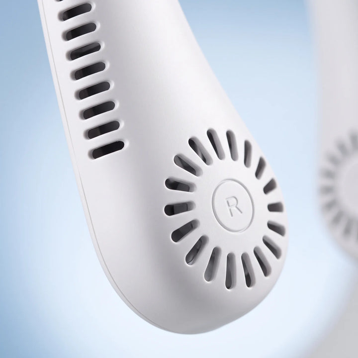 USB-betriebener Nackenventilator in trendigem Design, sorgt für kühlen Wind bei Reisen und Outdoor-Sport. Handfrei.