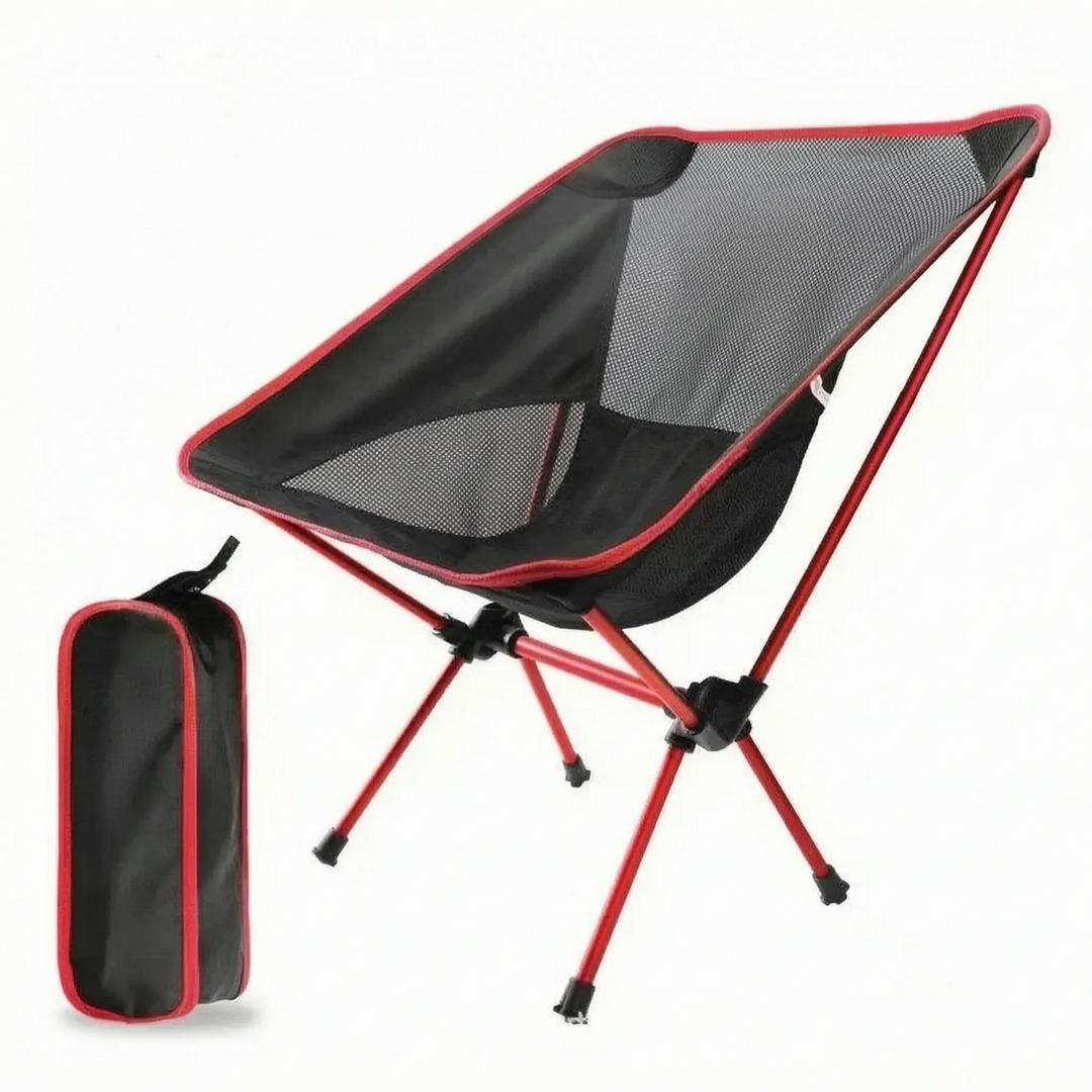 Detailaufnahme: Strapazierfähiges Material und stabiles Gestell des faltbaren Outdoor-Stuhls für hohe Belastung.