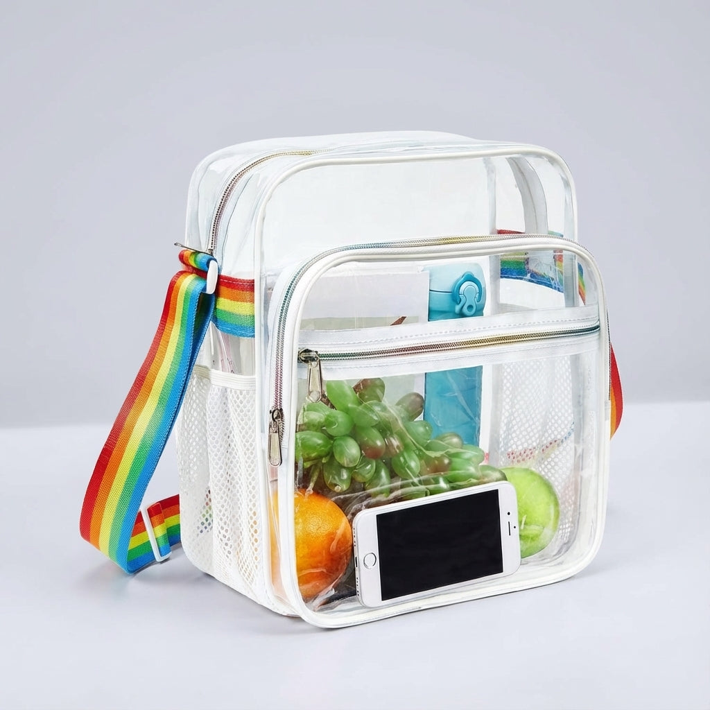 Einfacher Zugang mit transparenter Crossbody-Tasche "ClearStride" für Events. Erfüllt Sicherheitsauflagen.