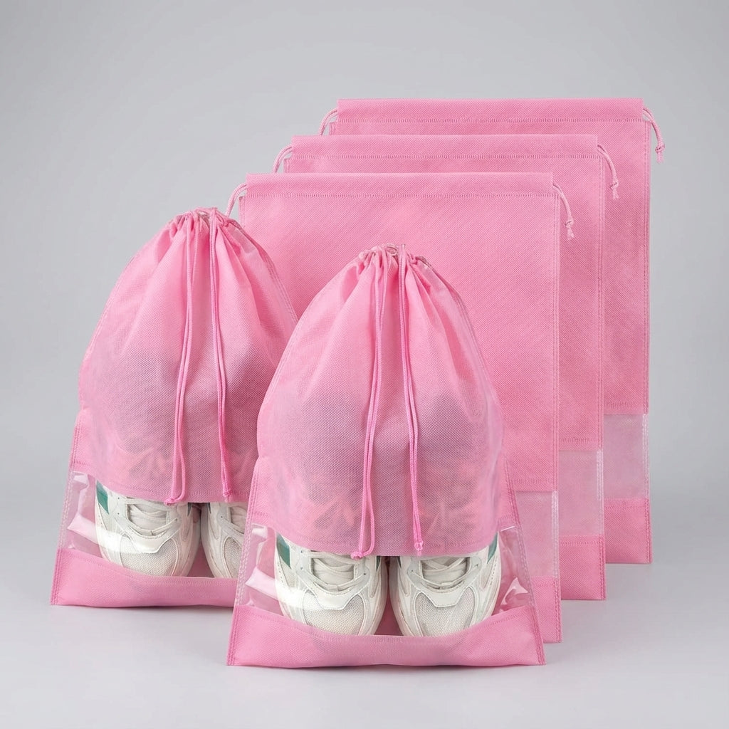 Transparenter, wasserdichter Kordelzug-Schuhbeutel schützt vor Staub und Schmutz auf Reisen.