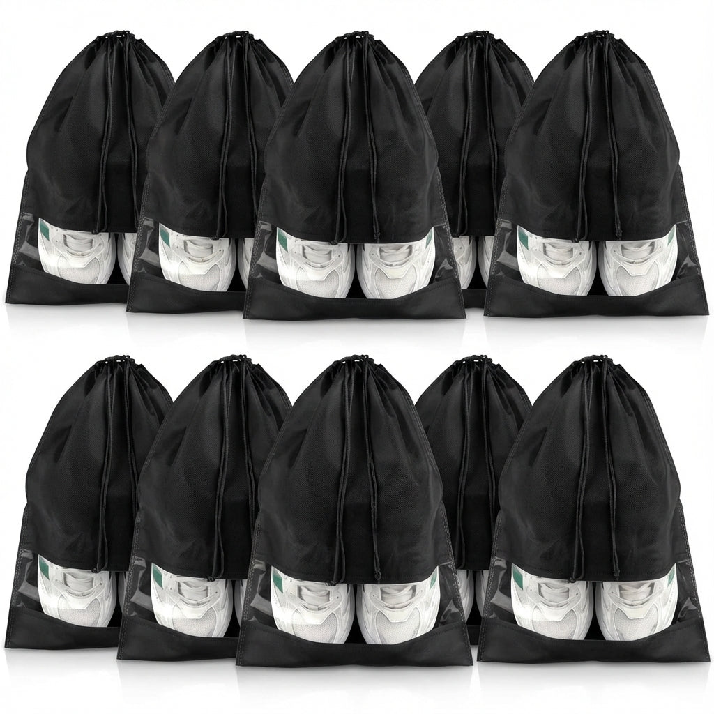 Kordelzug-Schuhbeutel hält Kleidung im Koffer sauber & schützt vor Schmutz. Perfekt für Reisen.