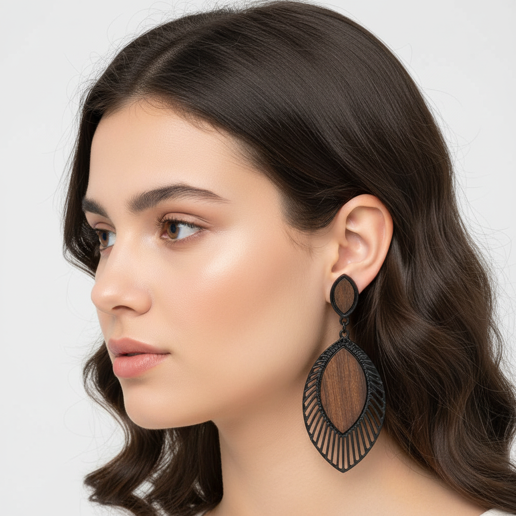 Schicke Holzohrringe tropfenförmig, Damen Schmuck, passt zu jedem Outfit & Anlass.