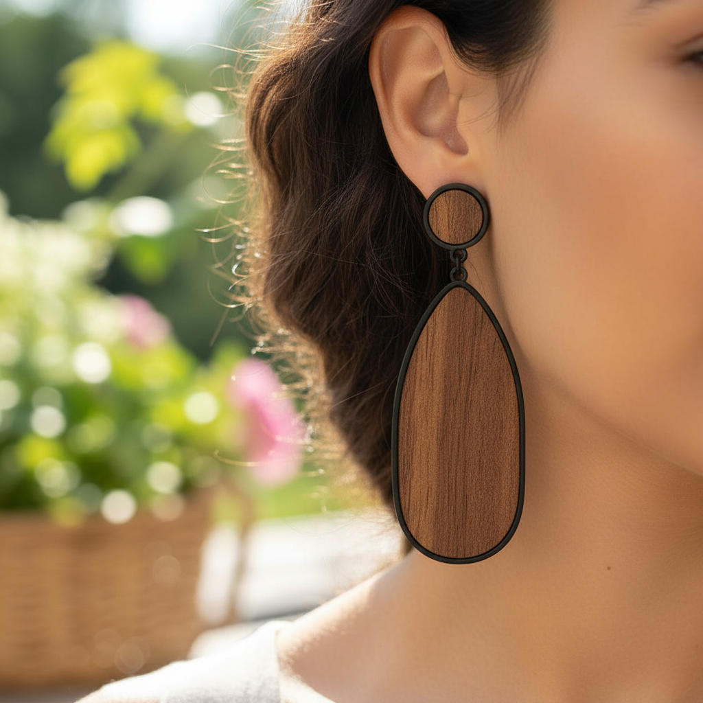 Damen Holzohrringe tropfenförmig, leicht & elegant, ideal für jeden Tag.