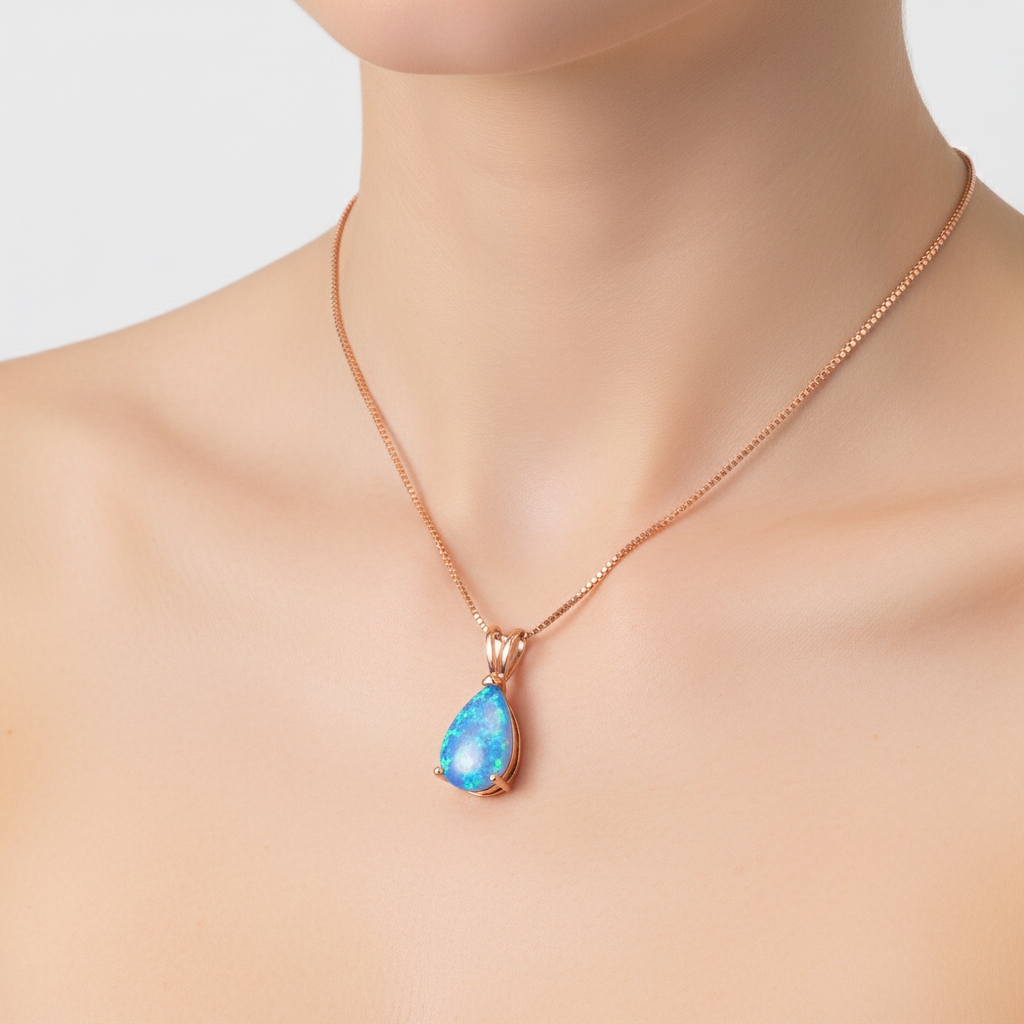 Exklusiver Opal-Anhänger in Tropfenform für Damen, luxuriöses Geschenk.