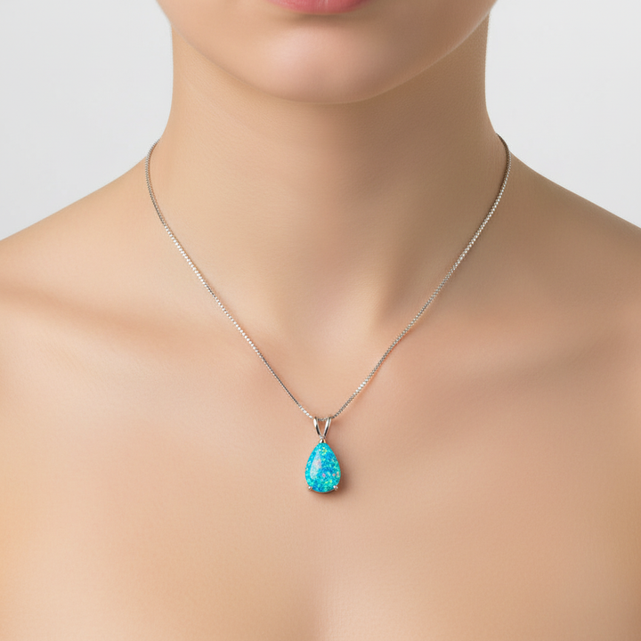 Eleganter Opal-Tropfen-Anhänger für Damen, anpassbare Kette, ideales Geschenk.