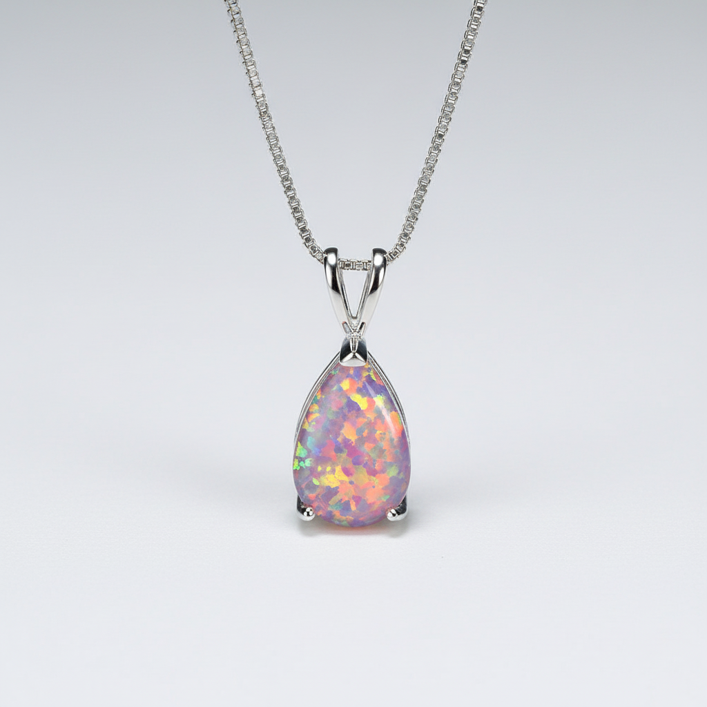 Wertvoller Opal-Tropfen-Anhänger an schlanker Halskette, Damen-Schmuck für Eleganz.