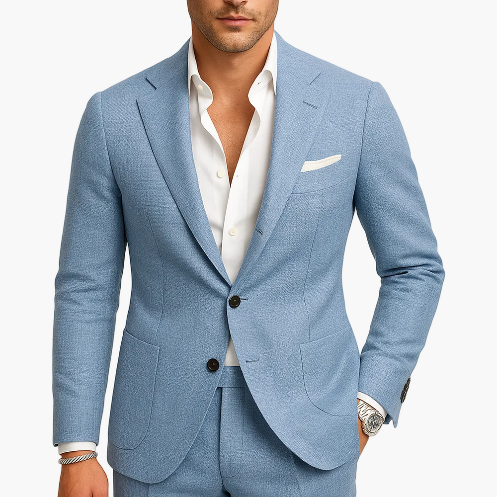 Eleganter Herren Slim-Fit Anzug in Khaki, perfekt für Sommer, Business oder Freizeit.