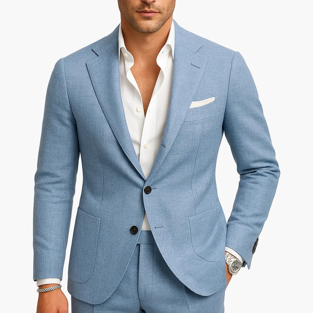 Eleganter Herren Slim-Fit Anzug in Khaki, perfekt für Sommer, Business oder Freizeit.