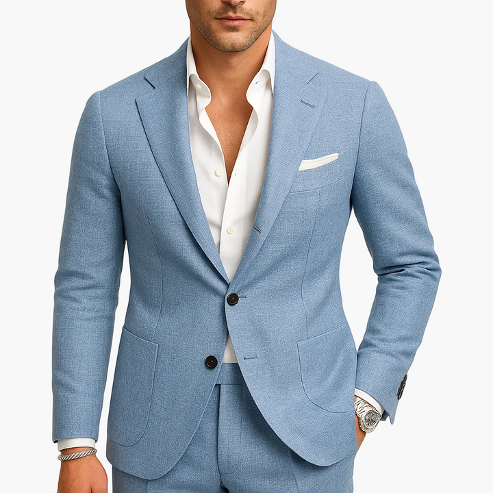 Eleganter Herren Slim-Fit Anzug in Khaki, perfekt für Sommer, Business oder Freizeit.