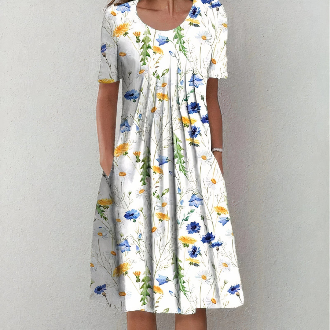 Blaues Lara Damen Midikleid, elegantes Hochzeitsgast-Kleid. Perfektes festliches Kleid für stilvolle Auftritte.