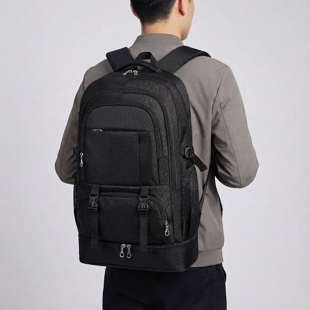 Vielseitiger erweiterbarer Rucksack, ideal als Reisegepäck, Wanderrucksack oder Camping-Begleiter, großes Volumen.