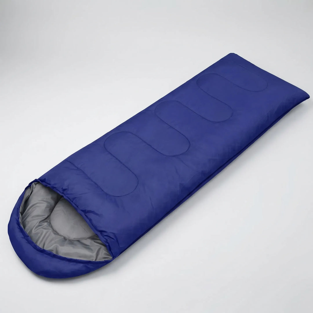 Vielseitiger 4-Jahreszeiten-Deckenschlafsack in Blau, ultraleicht für Camping, Wandern und Reisen.