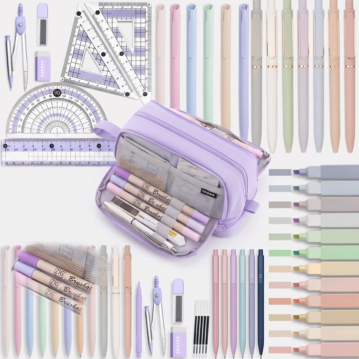 Ideal als Geschenk: Pastell-Schreibwaren-Set (51tlg) für Büro & Schulbedarf – Stifte, Marker, Spitzer, Block, Lineal.