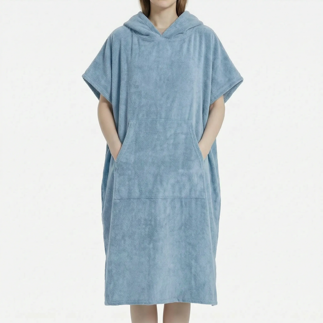 Komfortabler Unisex Umziehponcho mit Kapuze, ideal für Strand, Schwimmen & Wassersport. Schnelltrocknendes Material.