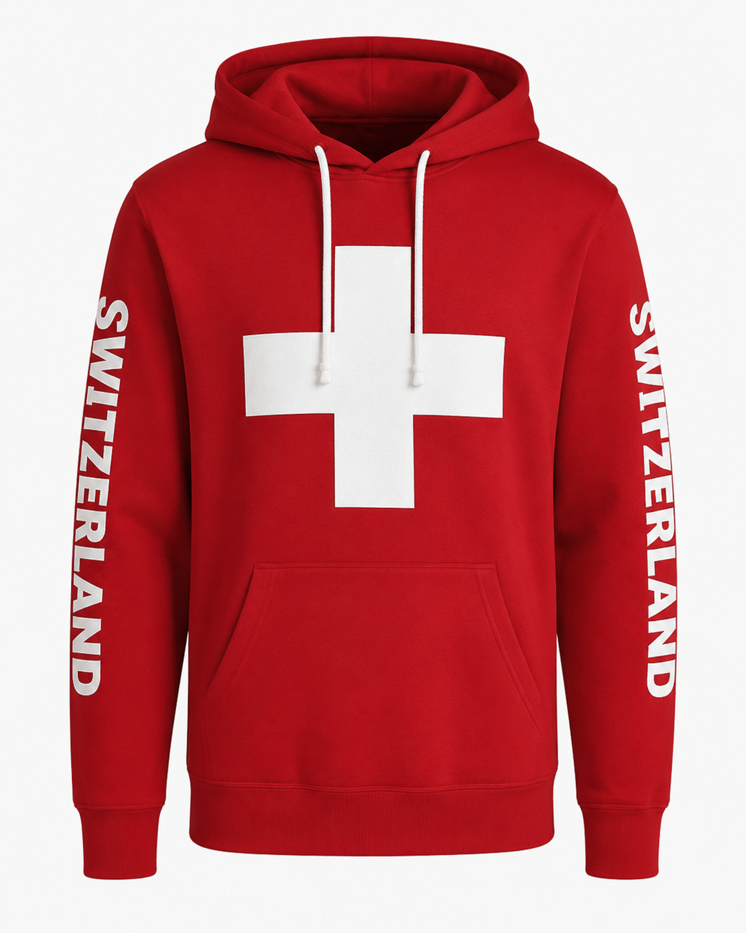 Stylischer Unisex Hoodie Schweiz Flagge als Geschenkidee. 3D Schweizerkreuz in Rot, komfortabel & langlebig.