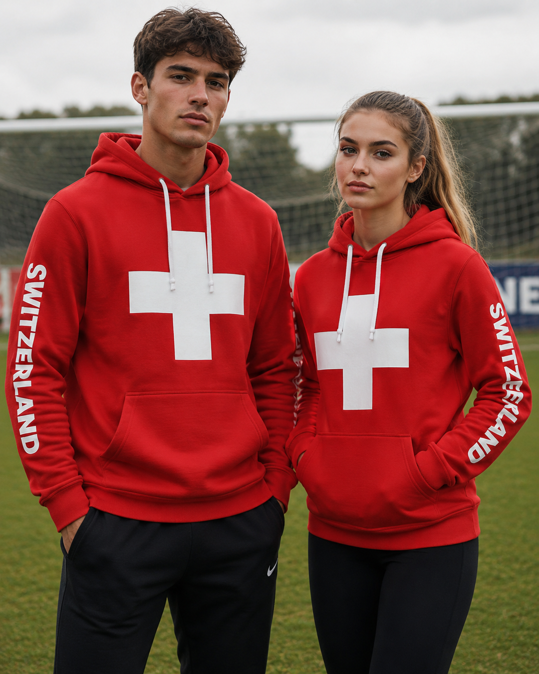 Unisex 3D Hoodie mit Schweizer Flagge, Komfort & Stil. Ideal für Freizeit & Sport. Rot mit Schweizerkreuz.