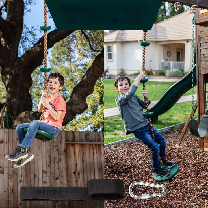 Vielseitiges Kinder-Spielgerät: Kletterseil-Schaukel mit runder Plattform für den Garten, ideal für Bewegung.