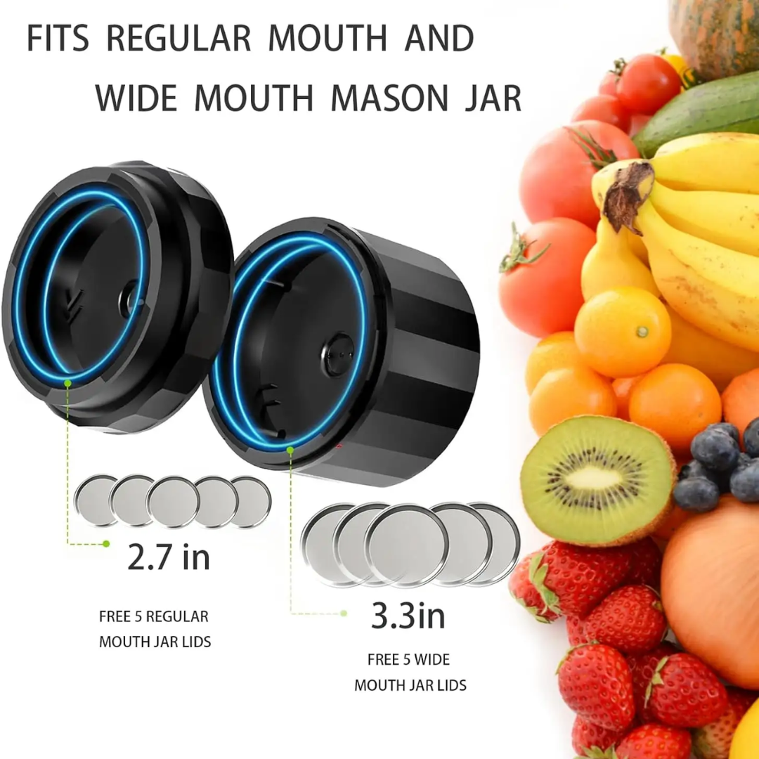 Weißes, elektrisches Vakuumierer-Set für Mason Jars; praktische Lösung für nachhaltige Lebensmittelaufbewahrung.