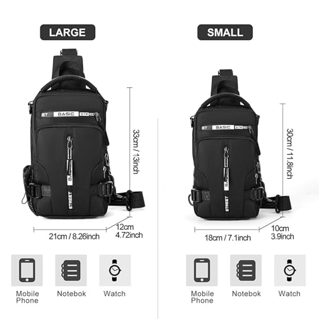Bequemer kompakter Unisex Sling-Rucksack, idealer Begleiter als Tagesrucksack und Handytasche auf Reisen.