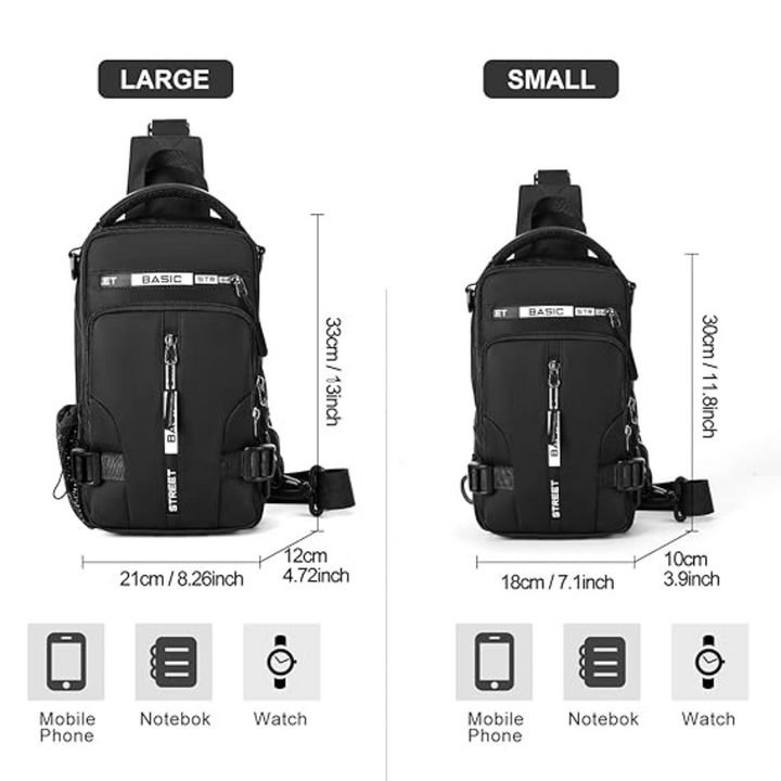 Bequemer kompakter Unisex Sling-Rucksack, idealer Begleiter als Tagesrucksack und Handytasche auf Reisen.