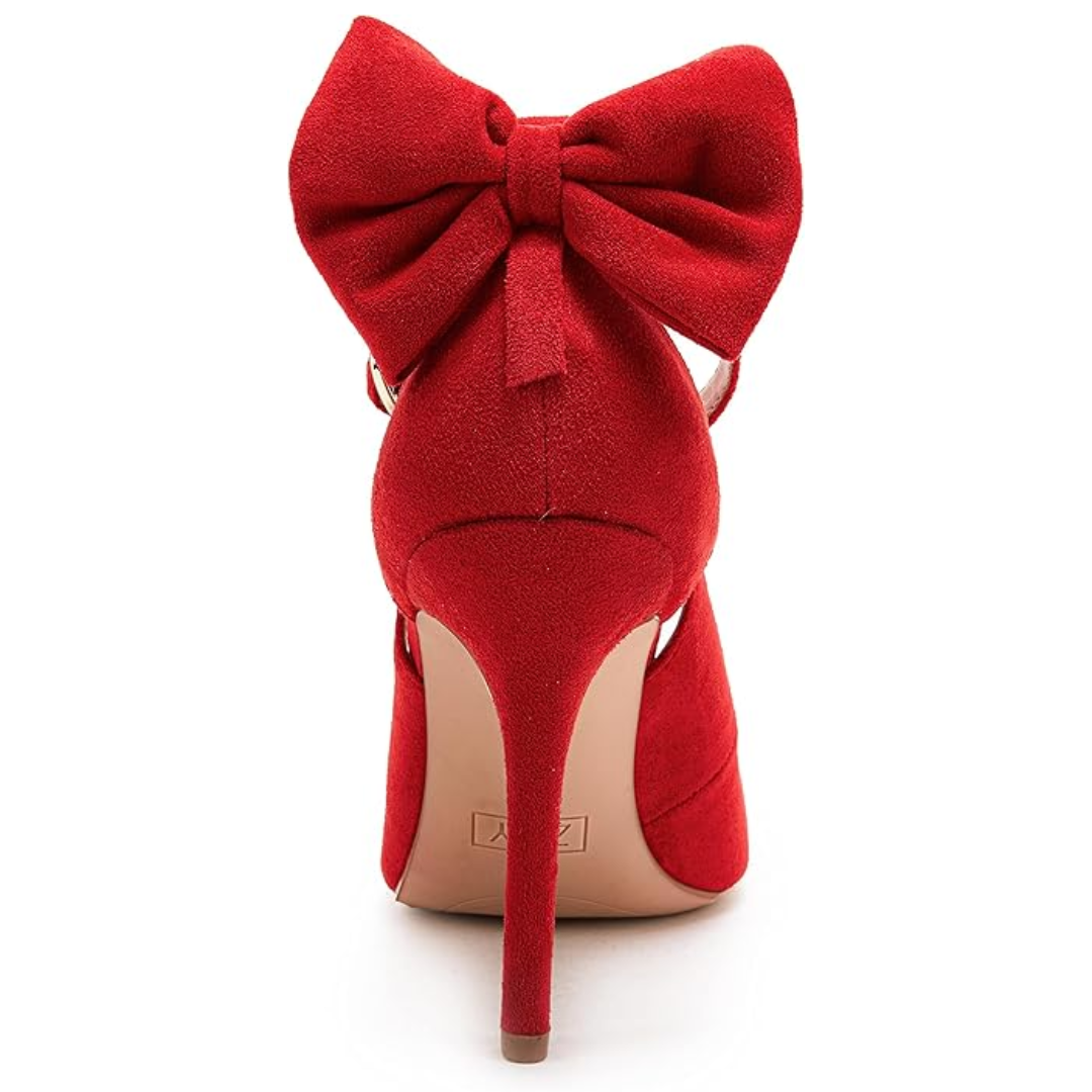 Edle Damen Pumps, hohe Absätze, mit zierlicher Schleife, perfekt für einen festlichen Auftritt.