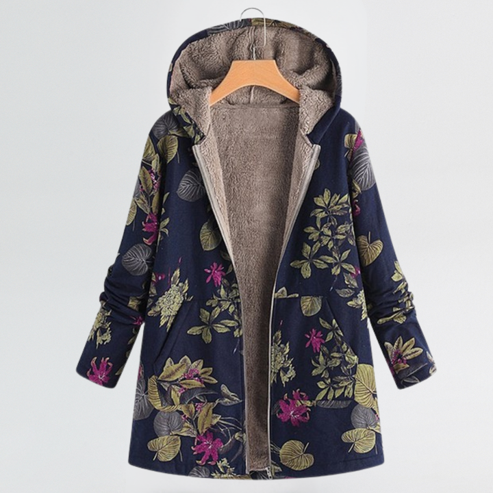 Faltbare, leichte Damen-Blumenjacke im Vintage-Stil, warm & vielseitig; ideale Oberbekleidung für Herbst & Frühling.