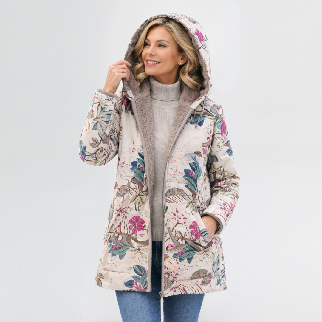 Leichte Damen-Übergangsjacke im Vintage-Stil mit elegantem Blumenmuster für Frühling/Herbst.
