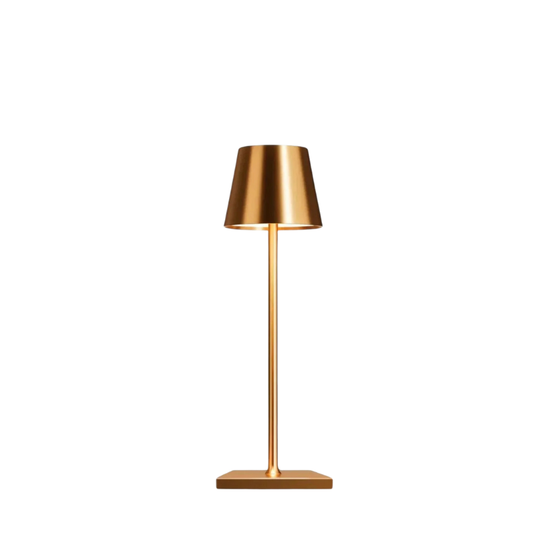 Nahaufnahme der eleganten kabellosen LED-Tischlampe mit dezenter Touch-Oberfläche zur Lichtregulierung.