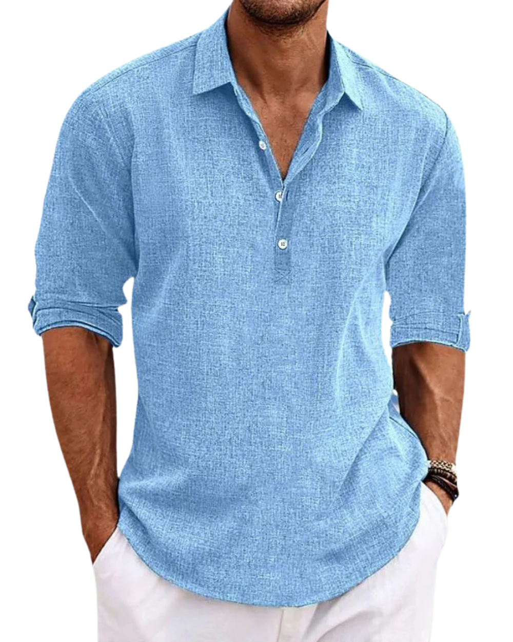Stilsicheres Herren Langarmhemd mit Kragen und Knopfleiste. Perfekt für elegante Business- und Freizeit-Looks.