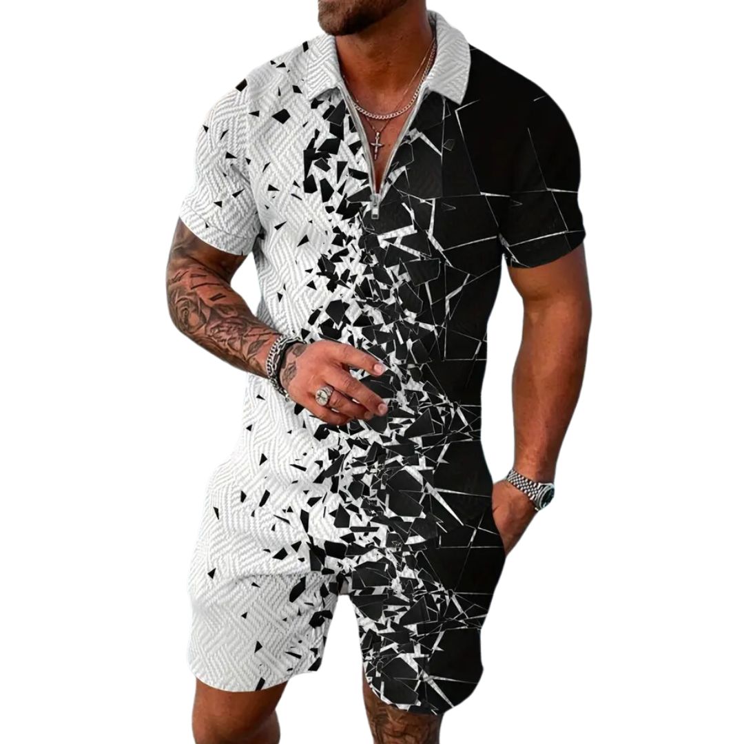 Herren elegantes 2-Teiler Loungeset mit Poloshirt und Shorts in Marineblau, ideal für Komfort und Stil.