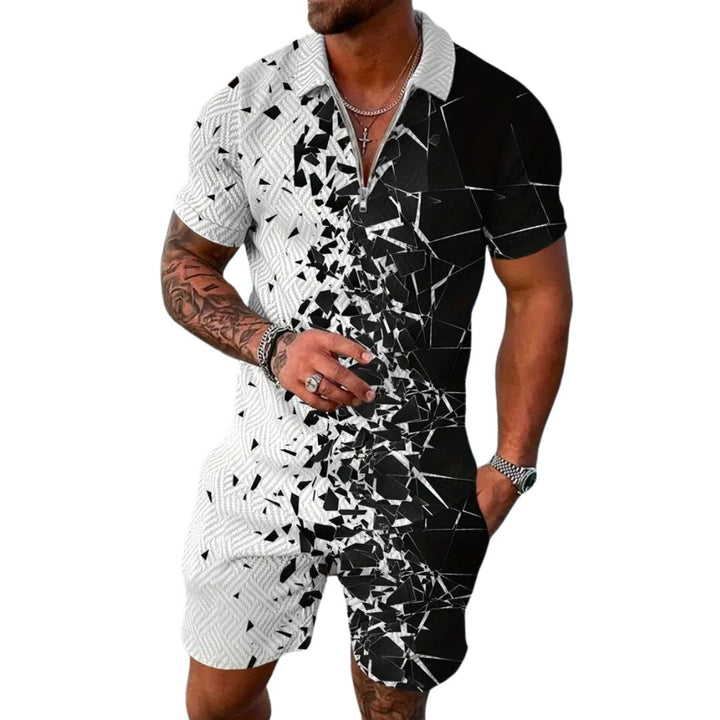 Herren elegantes 2-Teiler Loungeset mit Poloshirt und Shorts in Marineblau, ideal für Komfort und Stil.