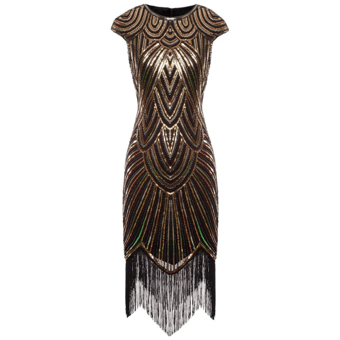 Schillerndes Cocktailkleid für Damen. Festliches Glitzerkleid im Vintage 20er Jahre Stil.