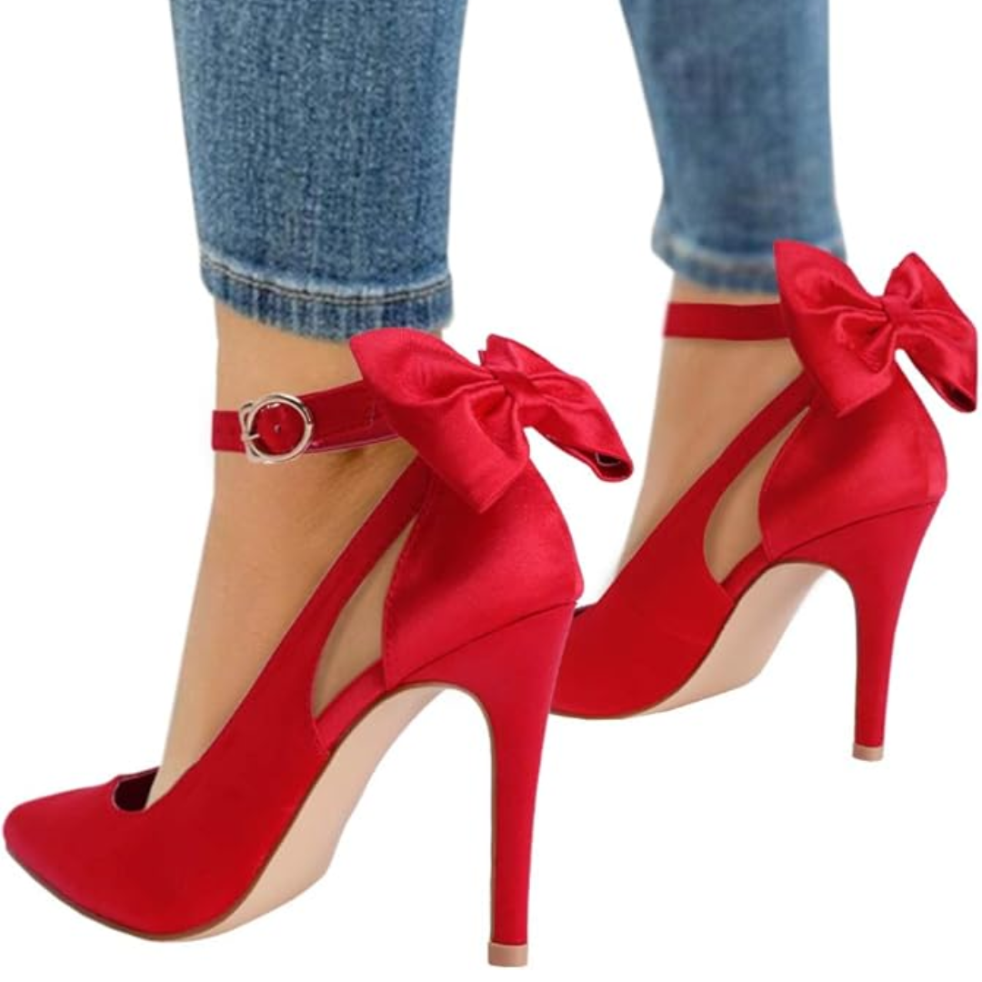 Chicer Stiletto High Heel Pump für Damen, seitlich, mit hoher, schlanker Ferse & dezenter Schleife.