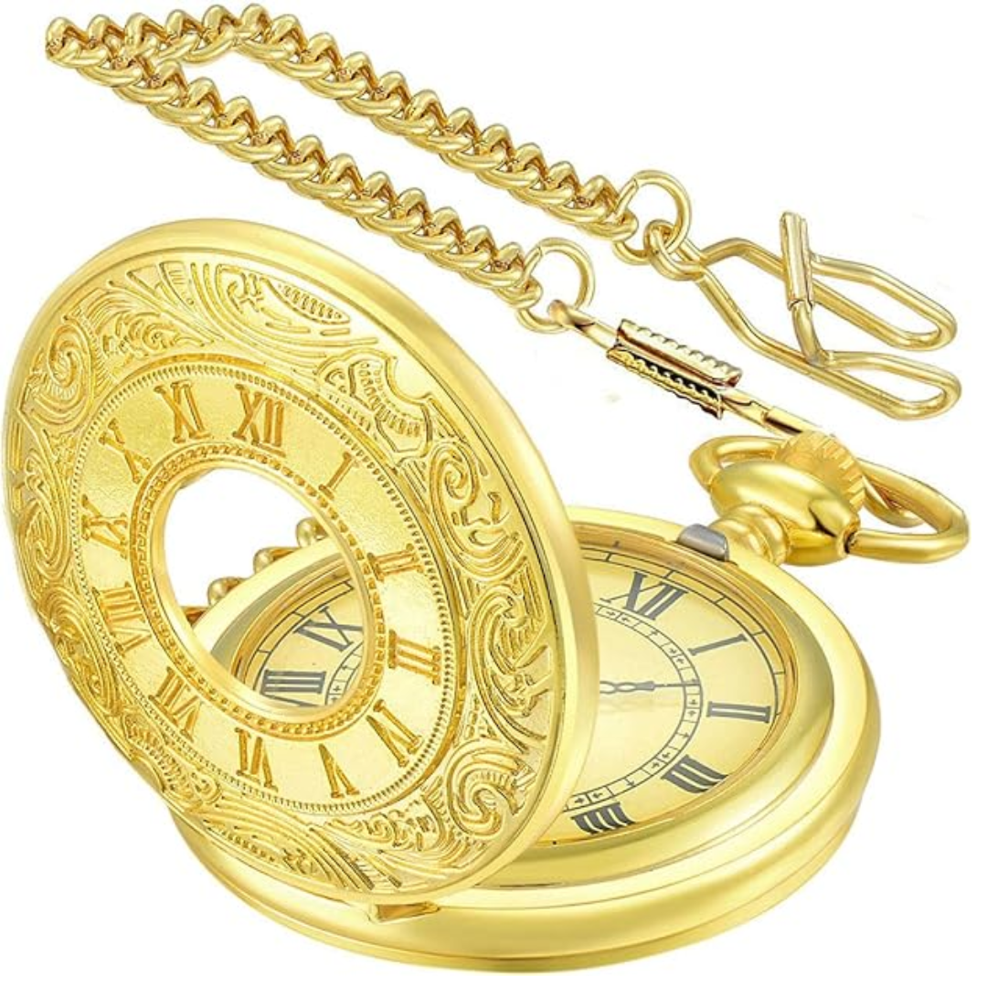 Unisex Taschenuhr im Vintage-Design, Quarzwerk, stilvolles Retro-Geschenk mit Kette.