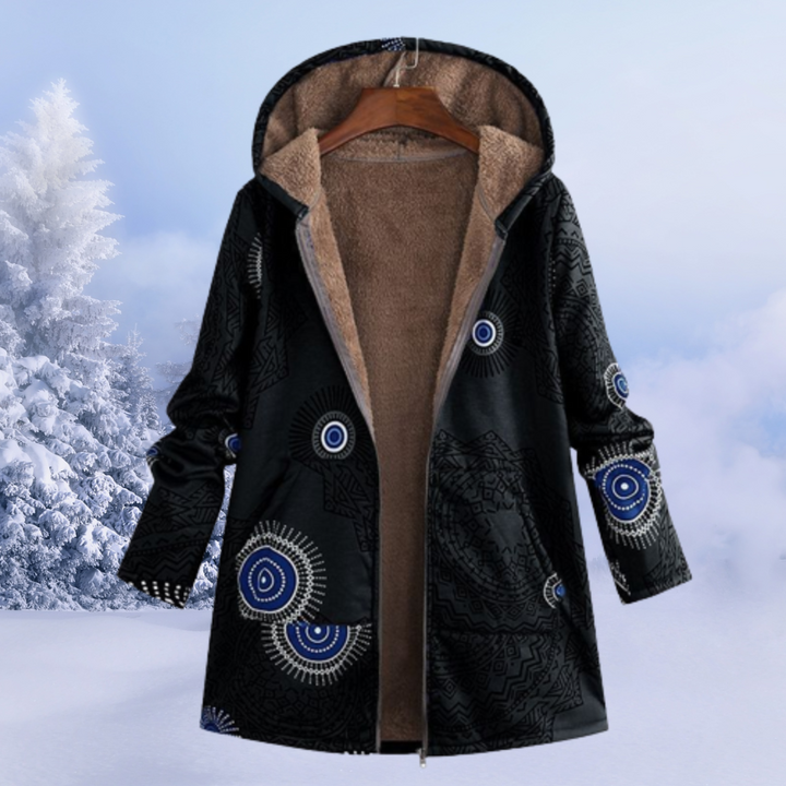 Warme Damen Winterjacke, gesteppt, mit Kapuze. Bequemer, langer Mantel für Frauenbekleidung.