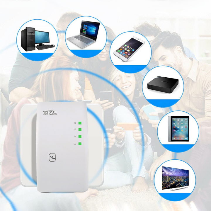 WLAN-Verstärker NetBlaze im Wohnzimmer, sorgt für durchgängig schnelles Internet und eliminiert Funklöcher überall.