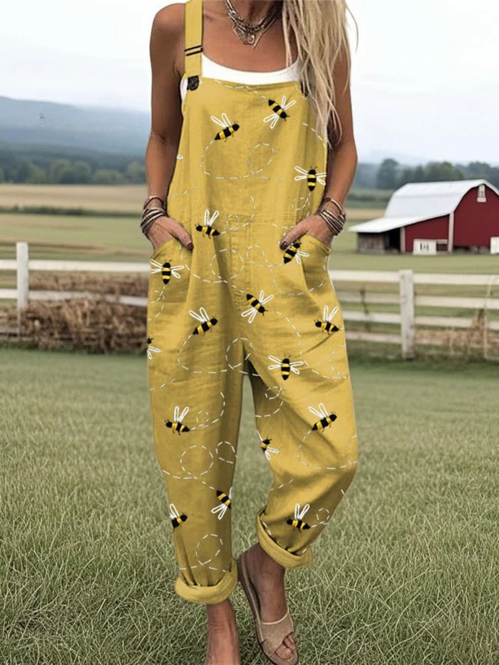 Damen Vintage Jumpsuit mit Blumenmuster, locker und leicht. Perfekt für Frühling & Sommer.